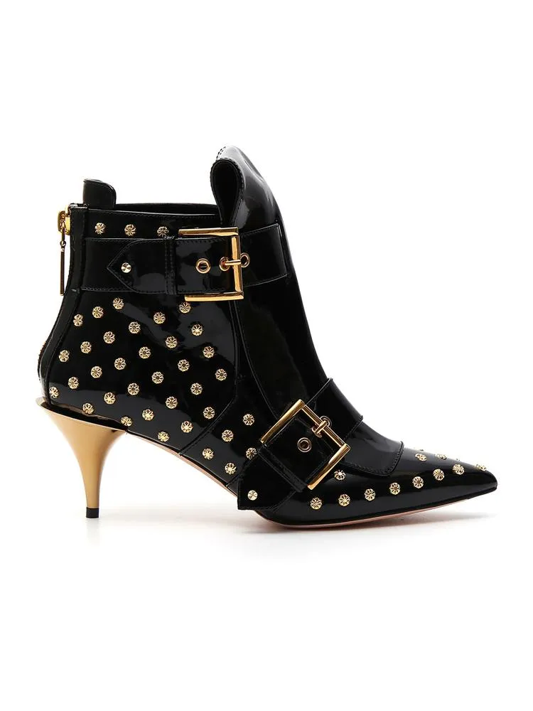 Alexander McQueen Studded Double Buckle Leather Boots