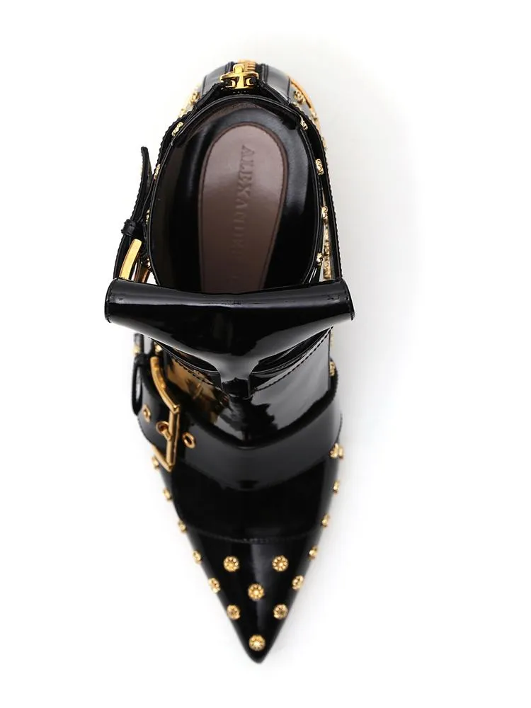 Alexander McQueen Studded Double Buckle Leather Boots