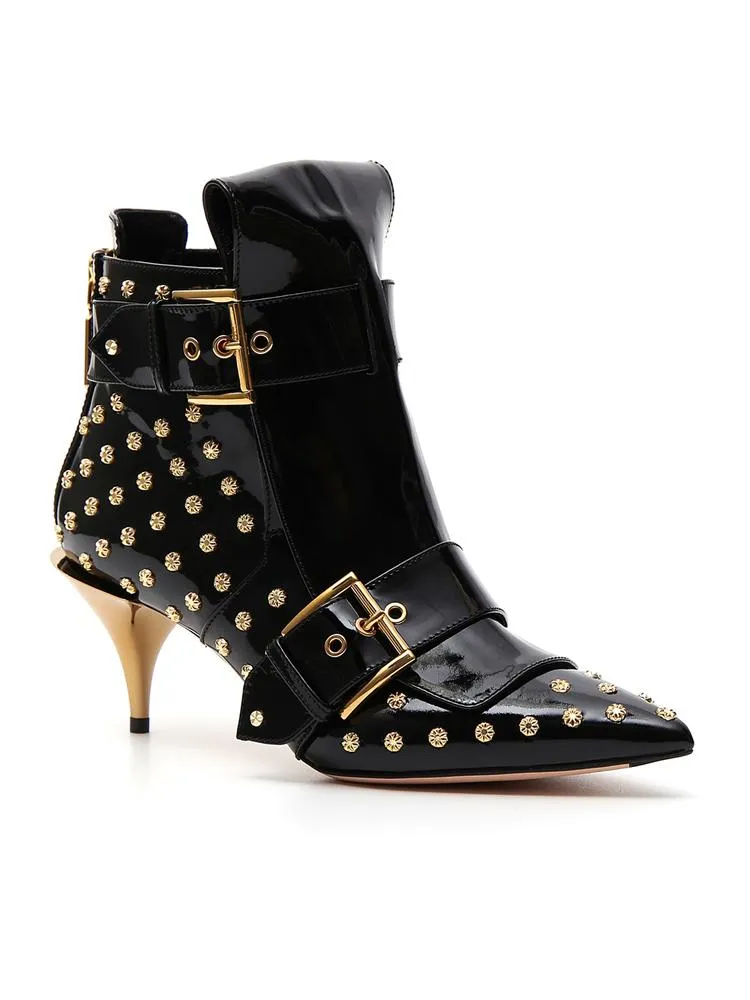 Alexander McQueen Studded Double Buckle Leather Boots