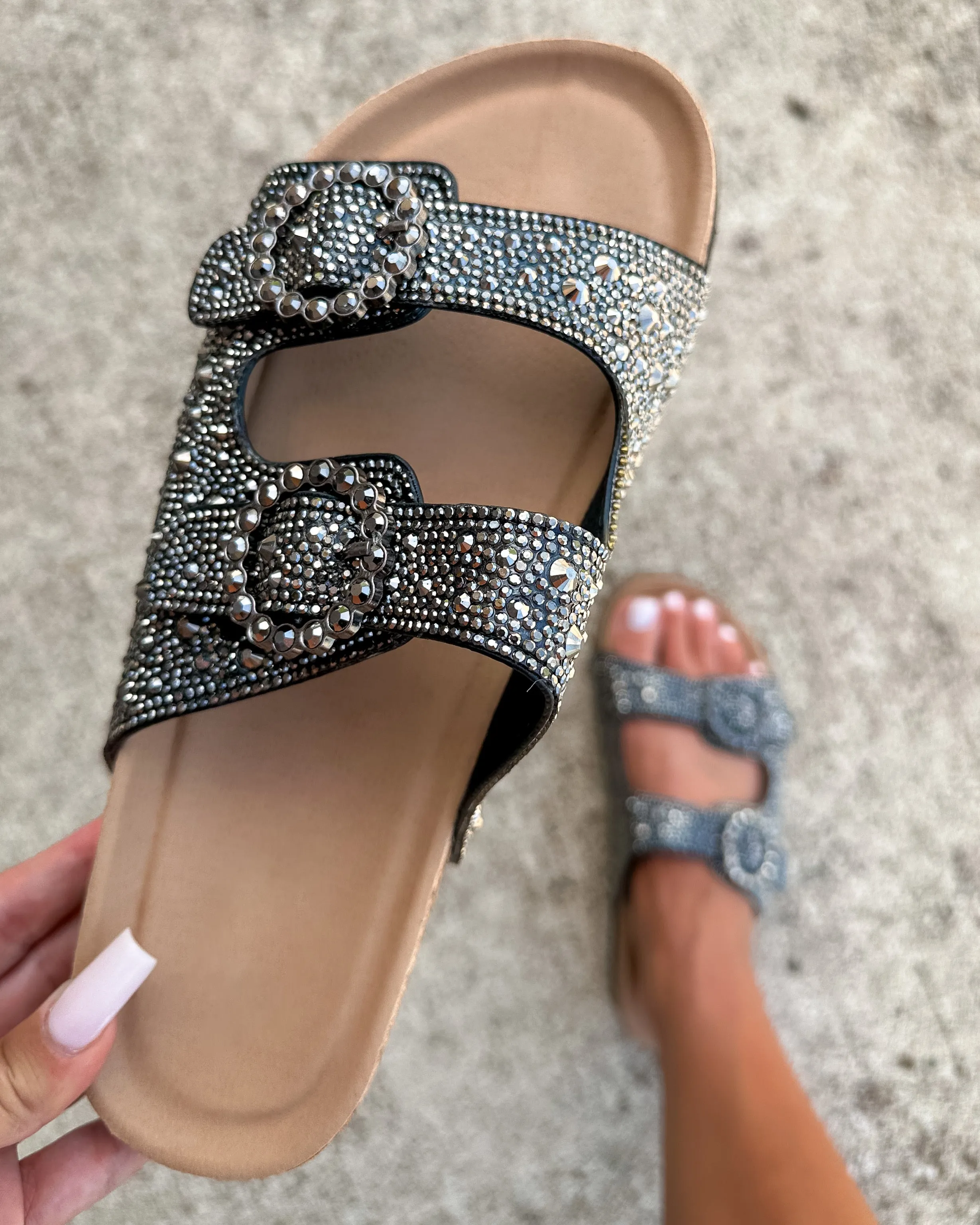 Berkley Rhinestone Sandals - Black