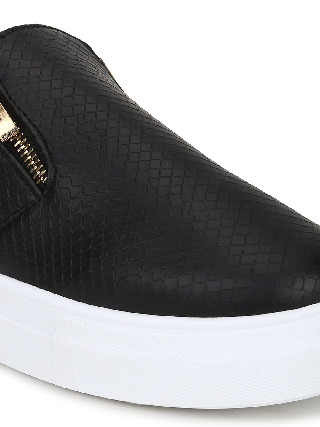 Black PU Snake Pattern Side Zip Shoes