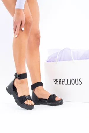 Black Utility Buckle Strap Chunky Sandals - Georgena