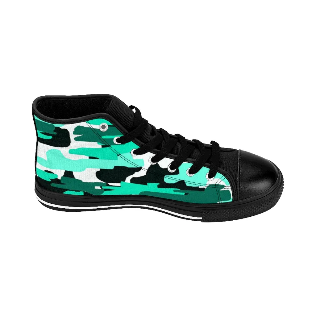 Blue Camo Men's High-top Sneakers, Camoflage Print Men's Designer Tennis Running Shoes