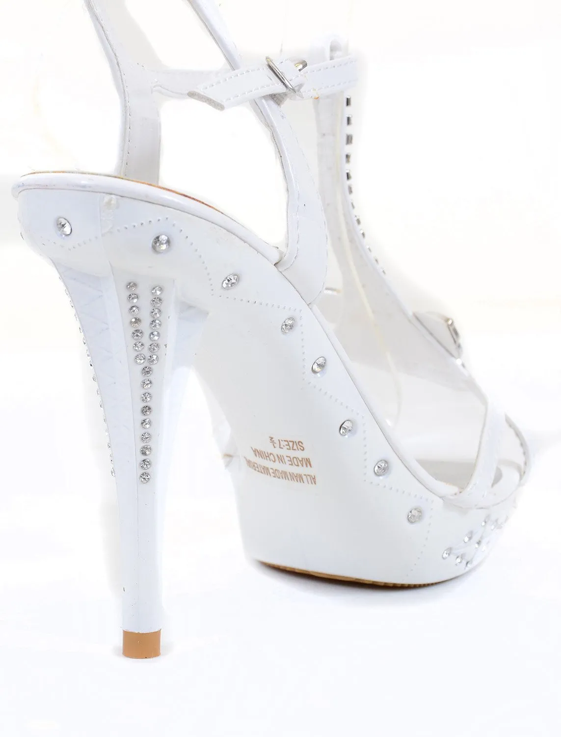 Butterfly Jeweled White Formal Wedding Bridal Heel Sandal