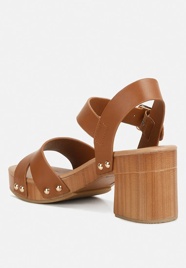 Campbell Faux Leather Textured Block Heel Sandals