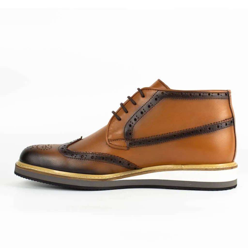 Carlo Tan Men's Genuine Leather Wingtip Lace-Up Chukka Boots