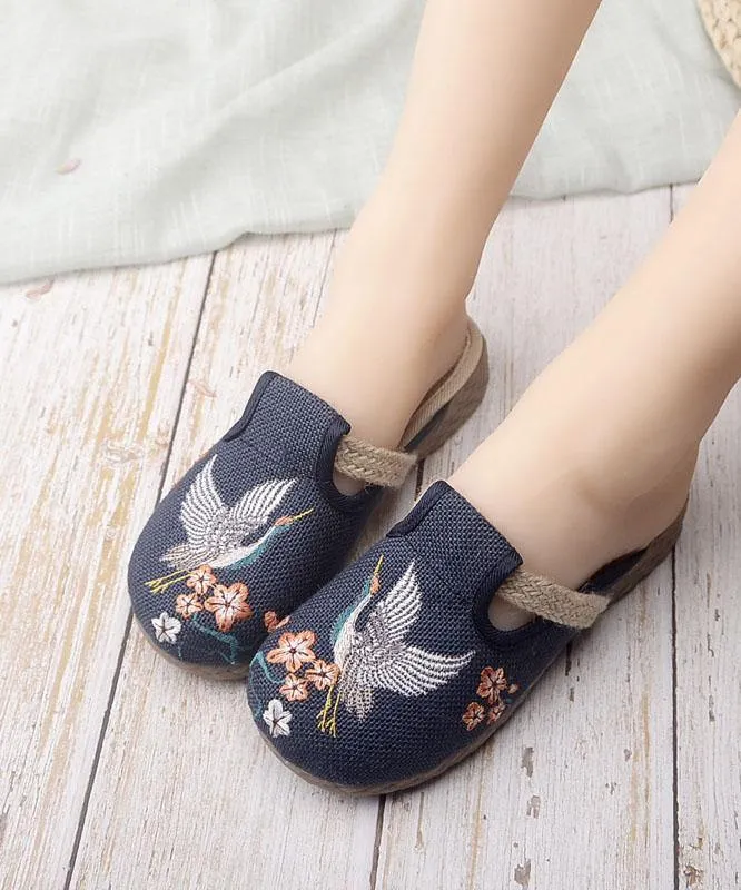 Casual Khaki Embroideried Linen Fabric Slippers Shoes