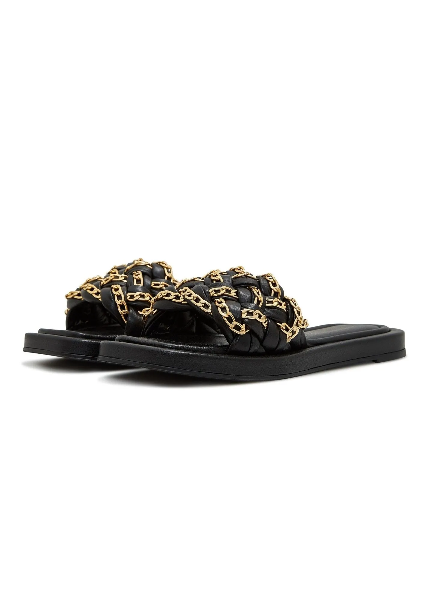 Chain Leather Sandals - Black