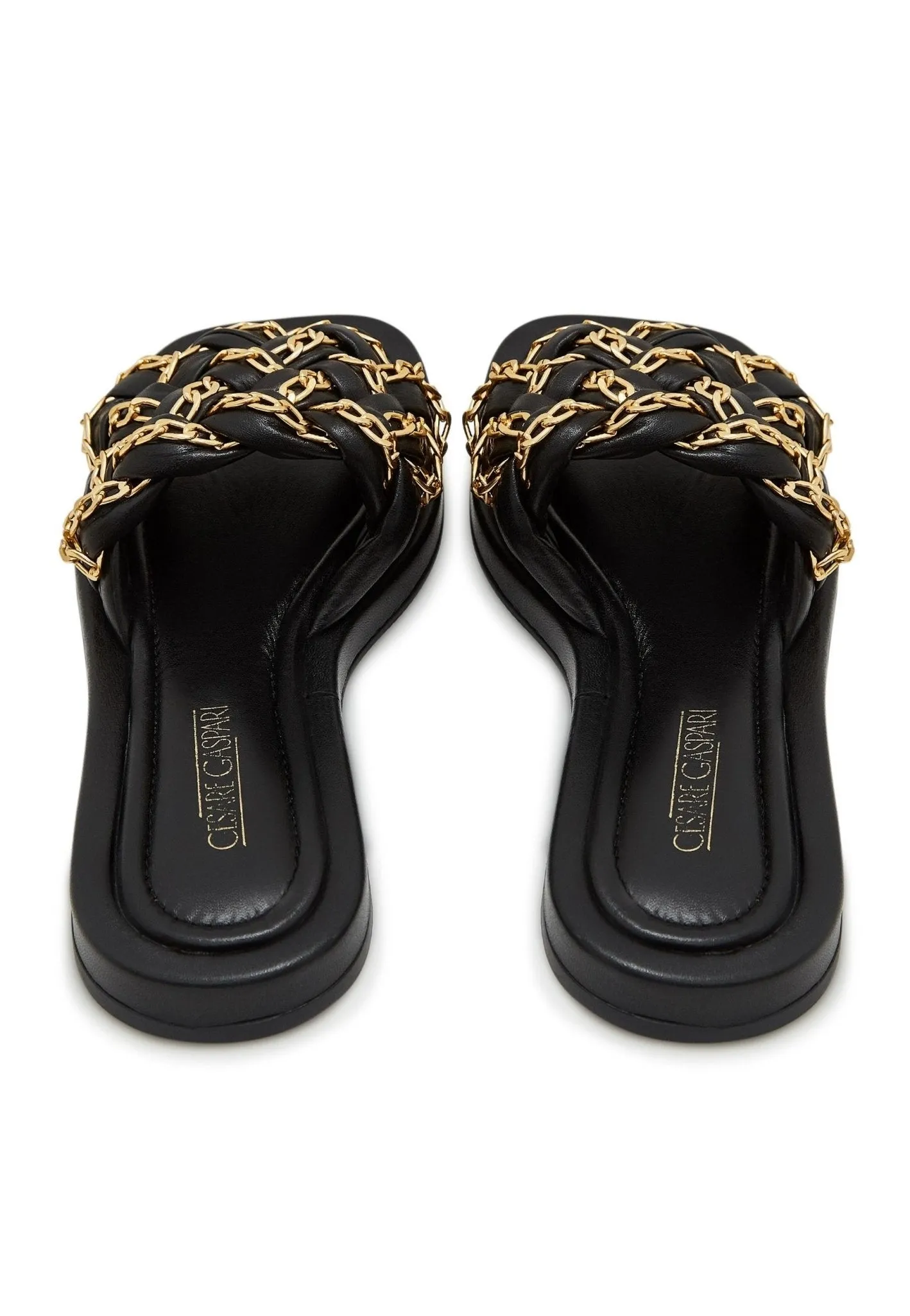 Chain Leather Sandals - Black