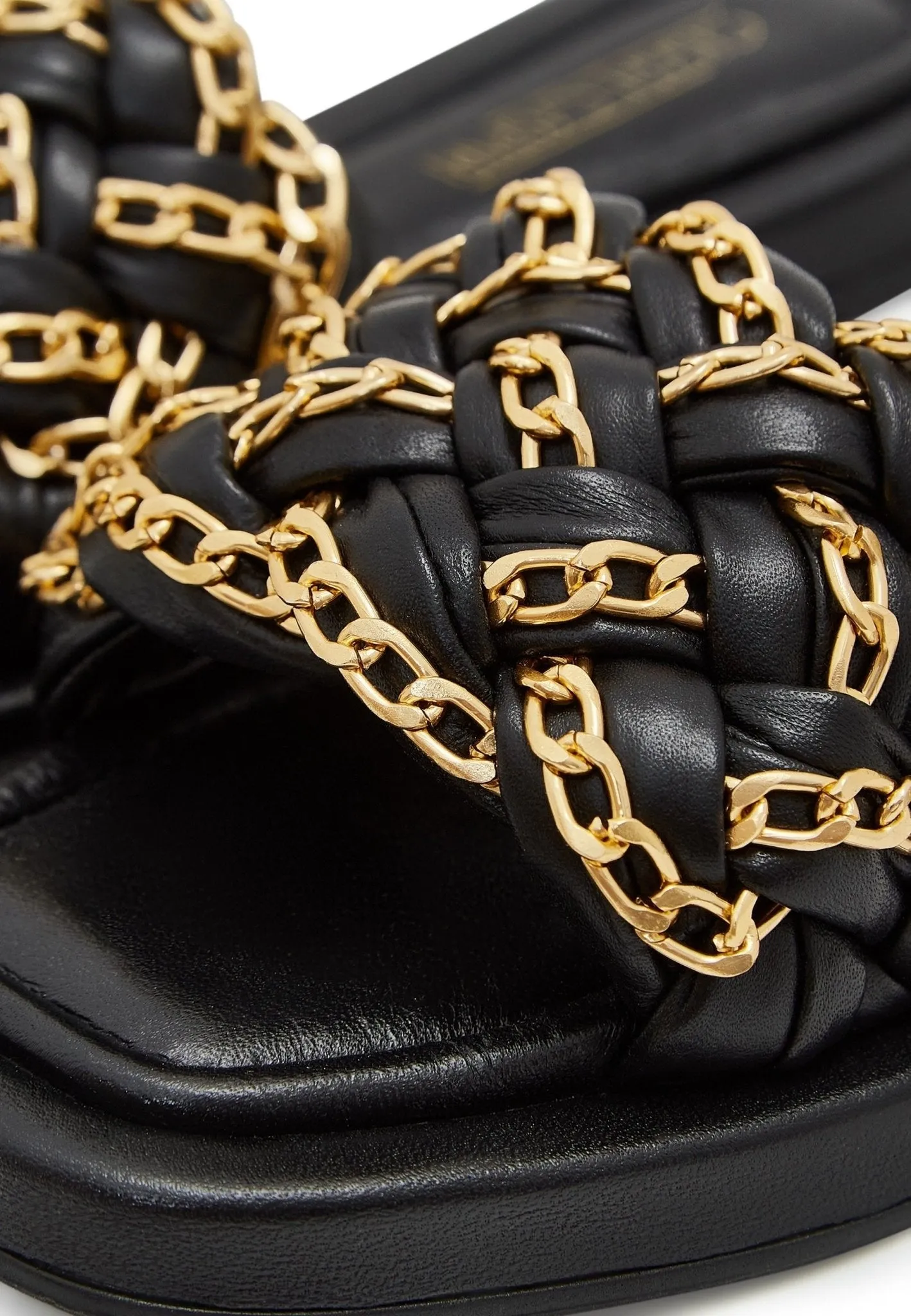 Chain Leather Sandals - Black