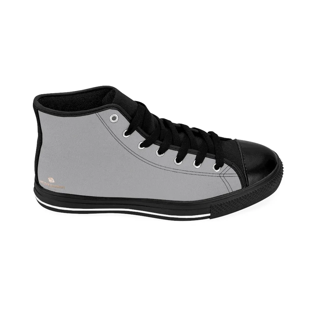 Concrete Gray Men's High-top Sneakers, Solid Color Minimalist Designer Tennis Running Shoes