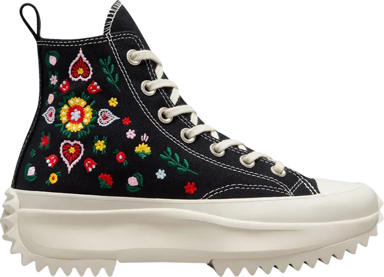 Converse Run Star Hike Platform High Floral Embroidery Sneakers, Black