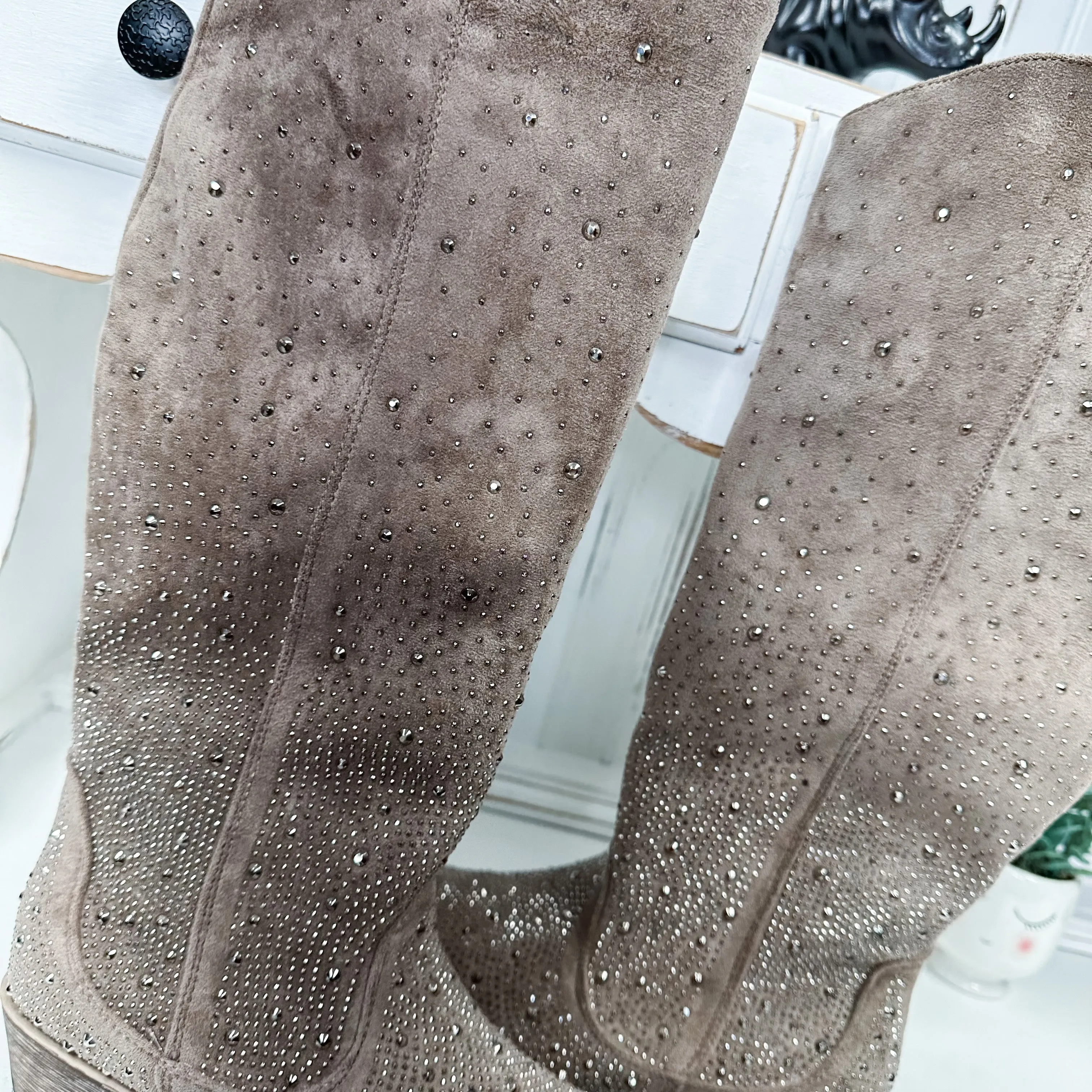 Crystal Studded Boot - Taupe