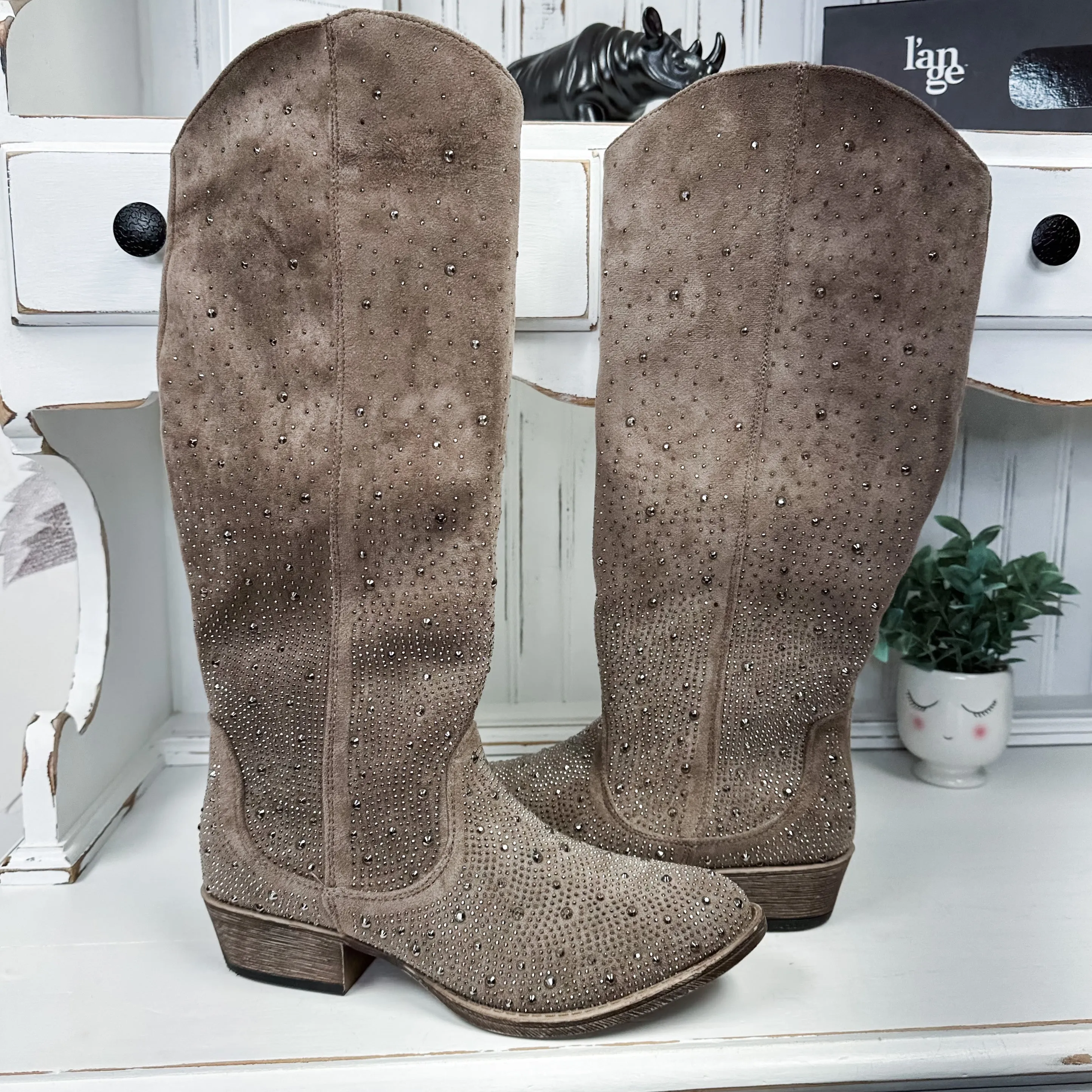 Crystal Studded Boot - Taupe