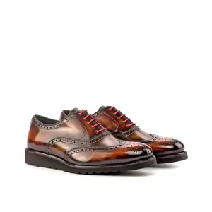 DapperFam Aeron in Brown / Fire / Tobacco Men's Hand-Painted Patina Full Brogue