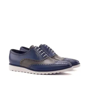 DapperFam Aeron in Navy / Grey Men's Italian Leather Full Brogue