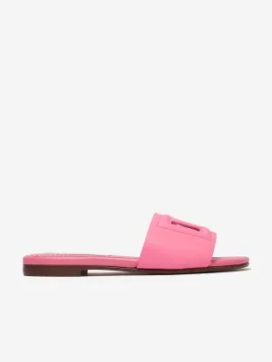 Dolce & Gabbana Girls Leather Logo Slider Sandals in Pink