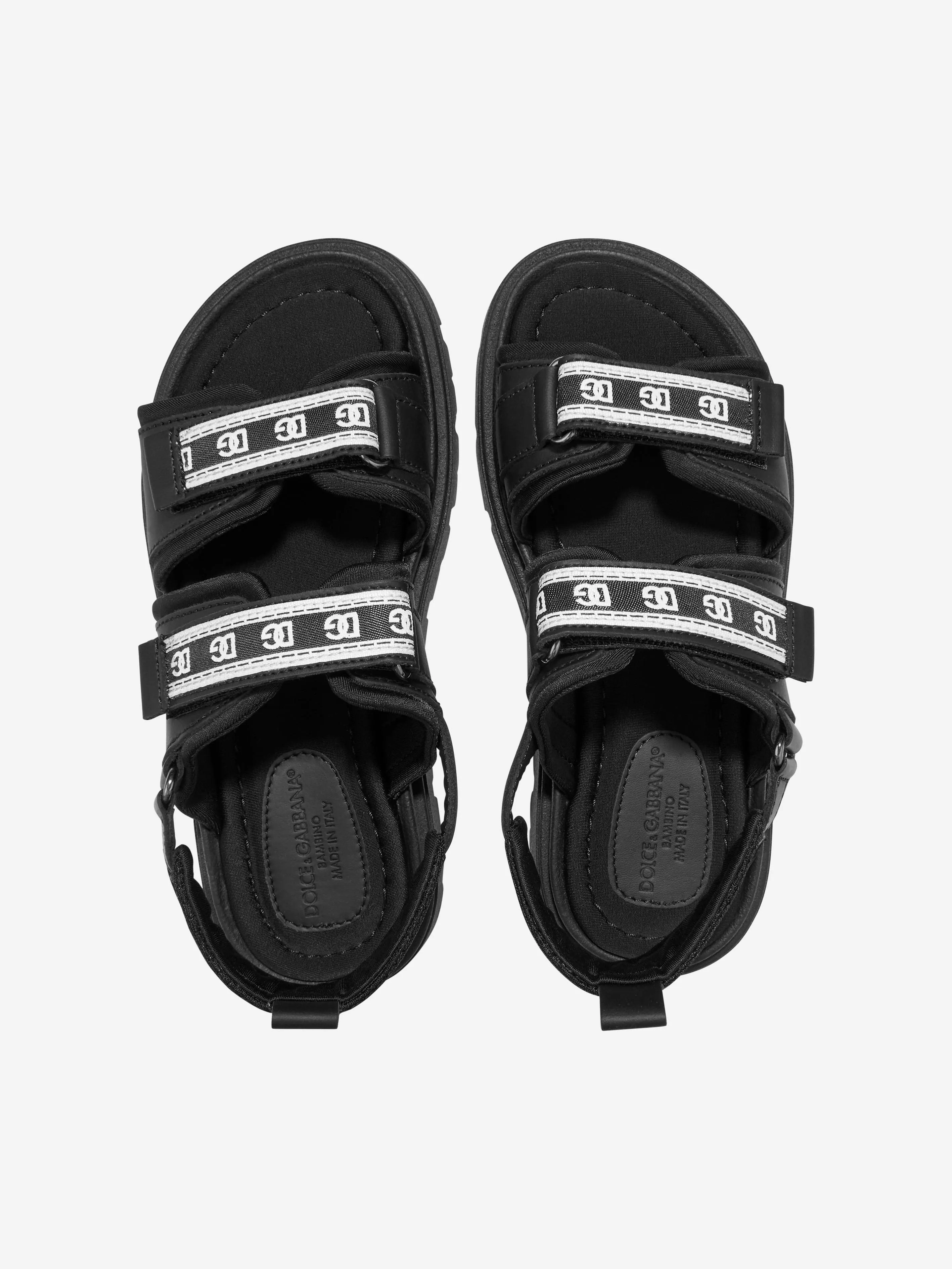 Dolce & Gabbana Kids Leather And Mesh Sandals in Black