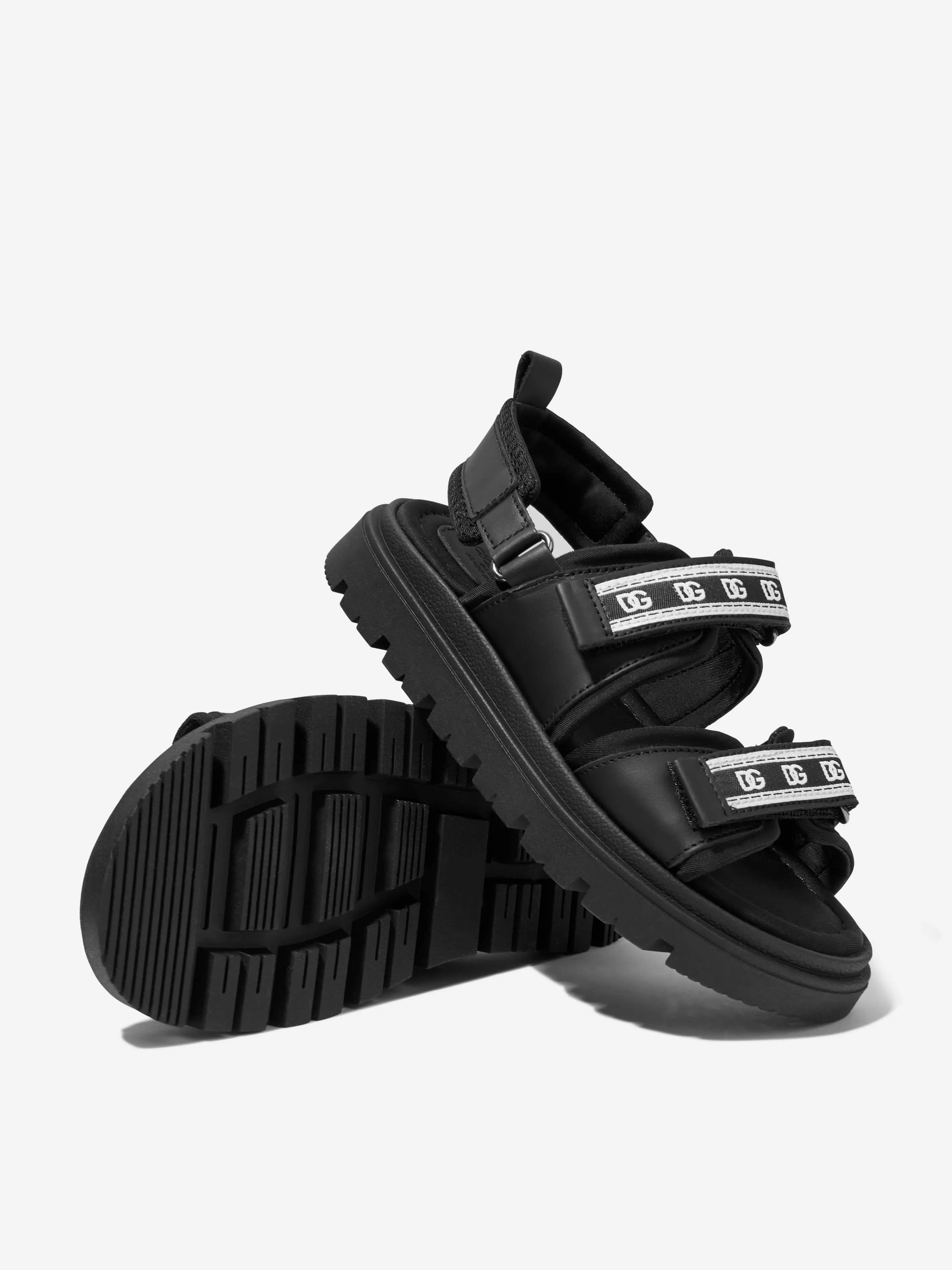 Dolce & Gabbana Kids Leather And Mesh Sandals in Black