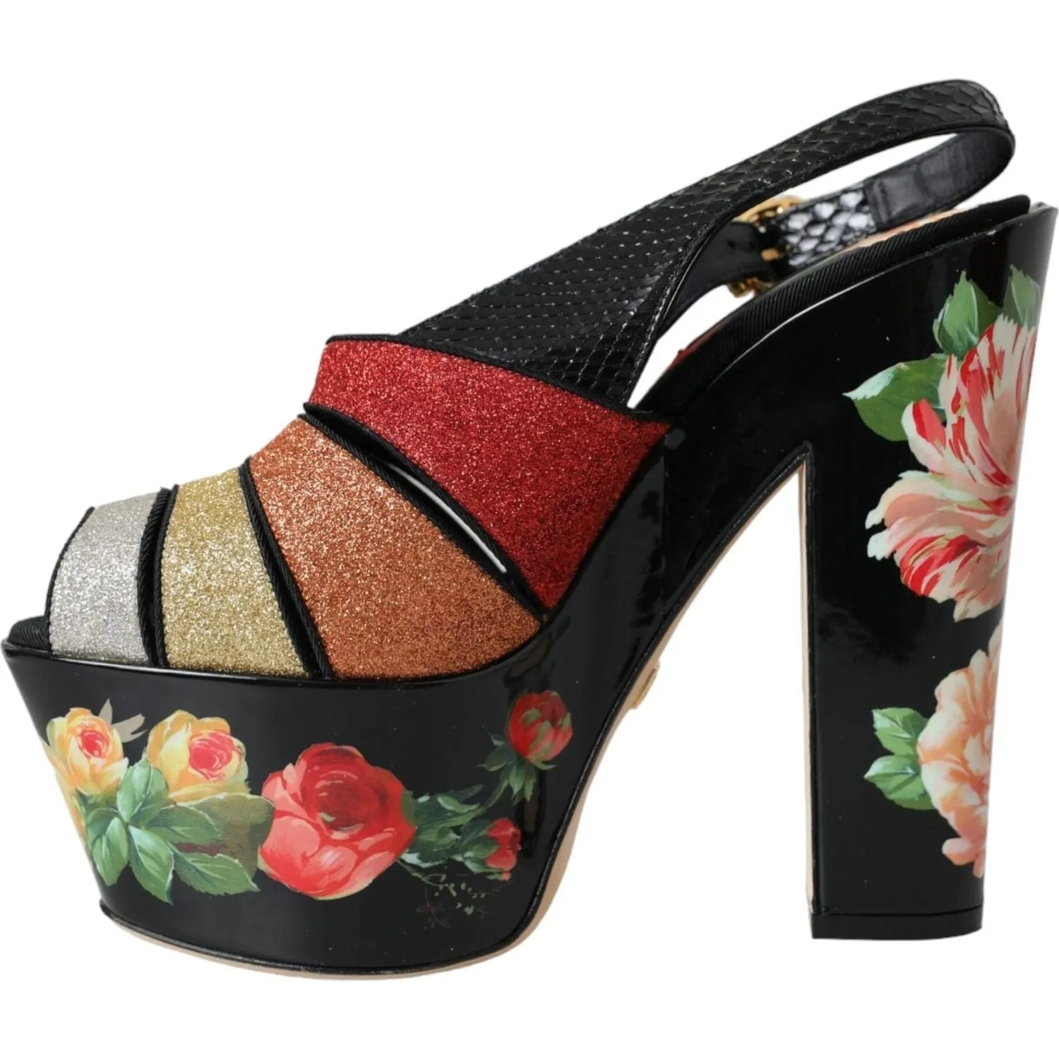 Dolce & Gabbana Multicolor Floral Crystal Platform Sandals Shoes