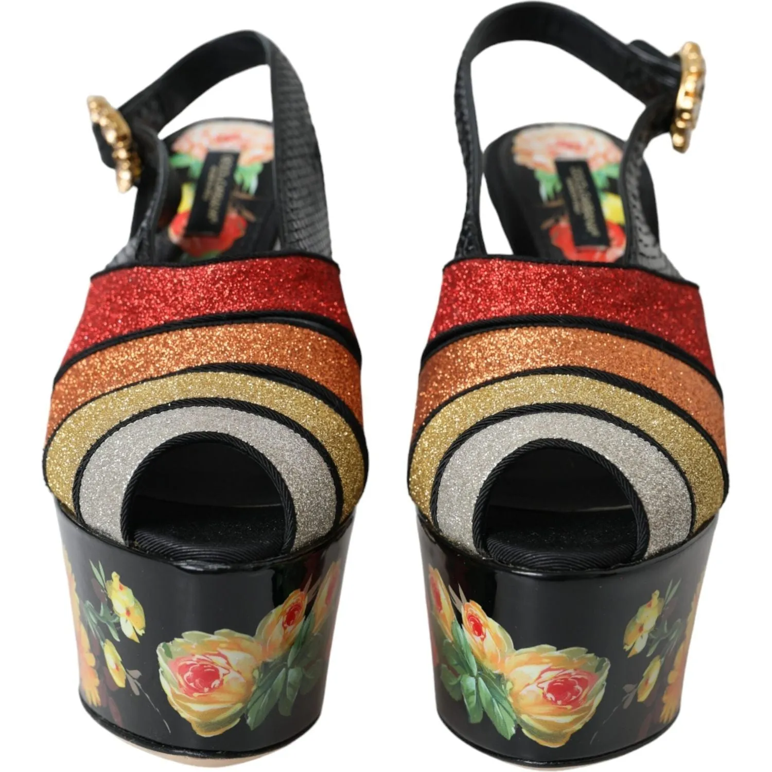 Dolce & Gabbana Multicolor Floral Crystal Platform Sandals Shoes