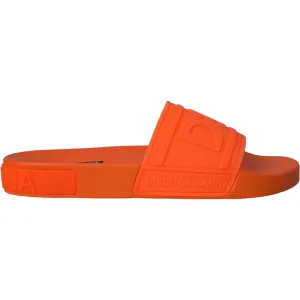 Dolce & Gabbana Orange Rubber Slides Sandals Beachwear Shoes