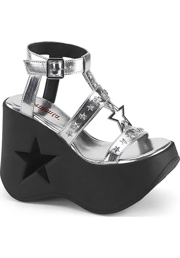 DYNAMITE-12 [Silver Metallic Vegan Leather] | PLATFORMS [IN STOCK]**