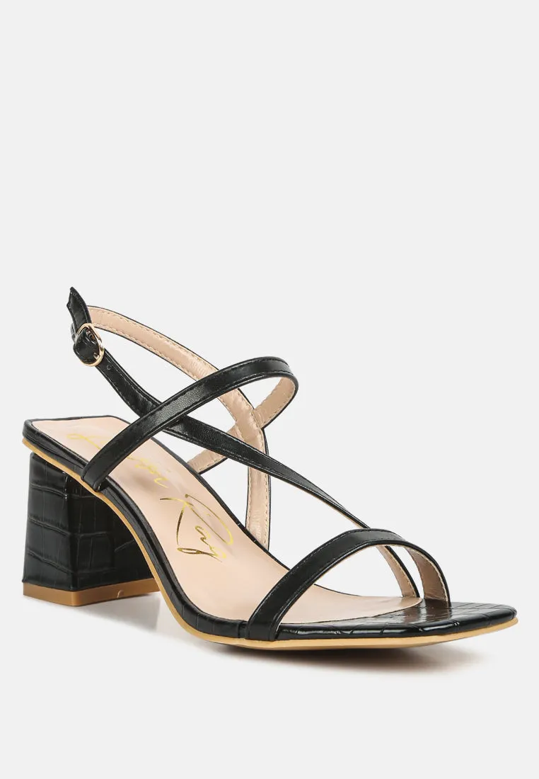 Effieo Croc Texture Block Heel Sandals