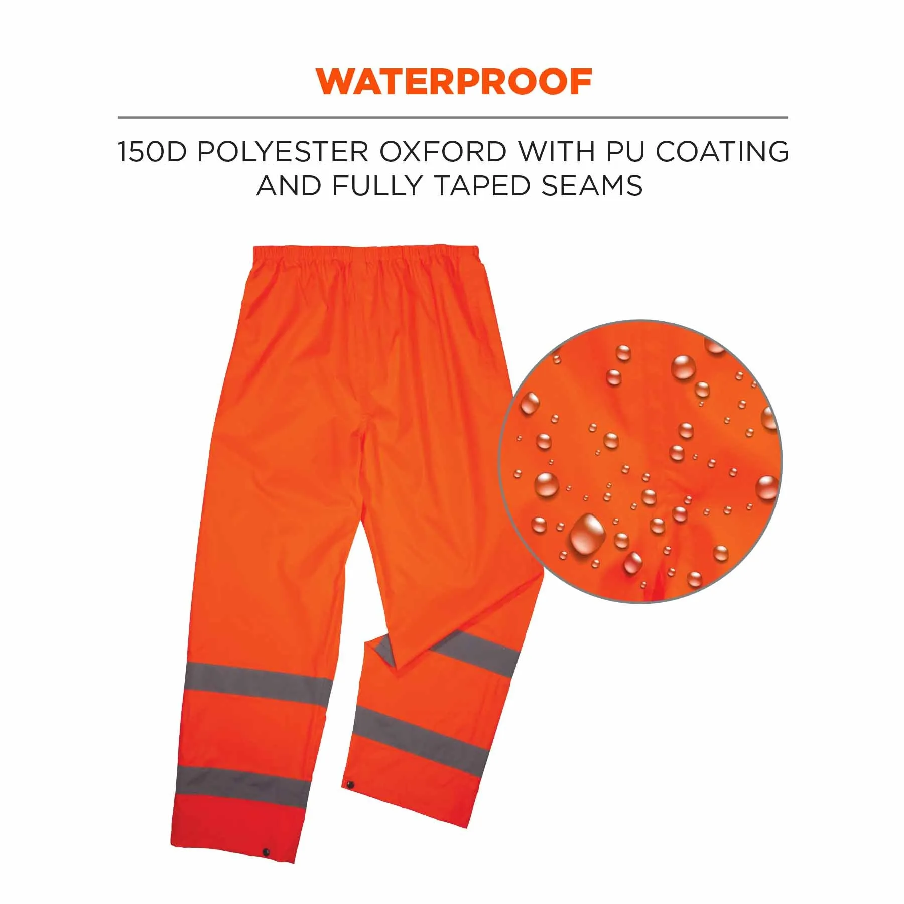 Ergodyne 25443 8916 M Orange Class E Lightweight Hi-Vis Rain Pants