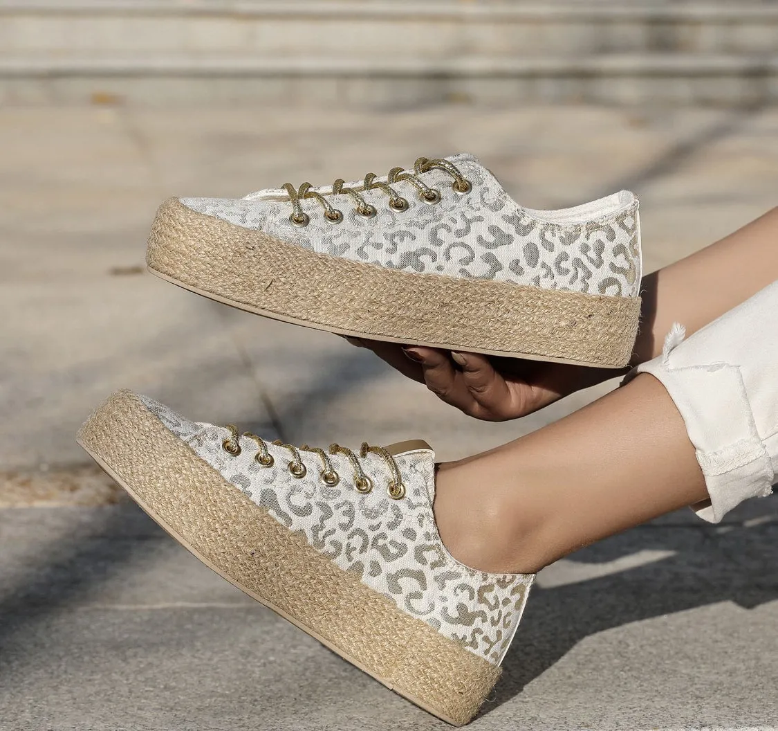 Espadrille Pumps - Metallic Leopard (Silver or Gold)