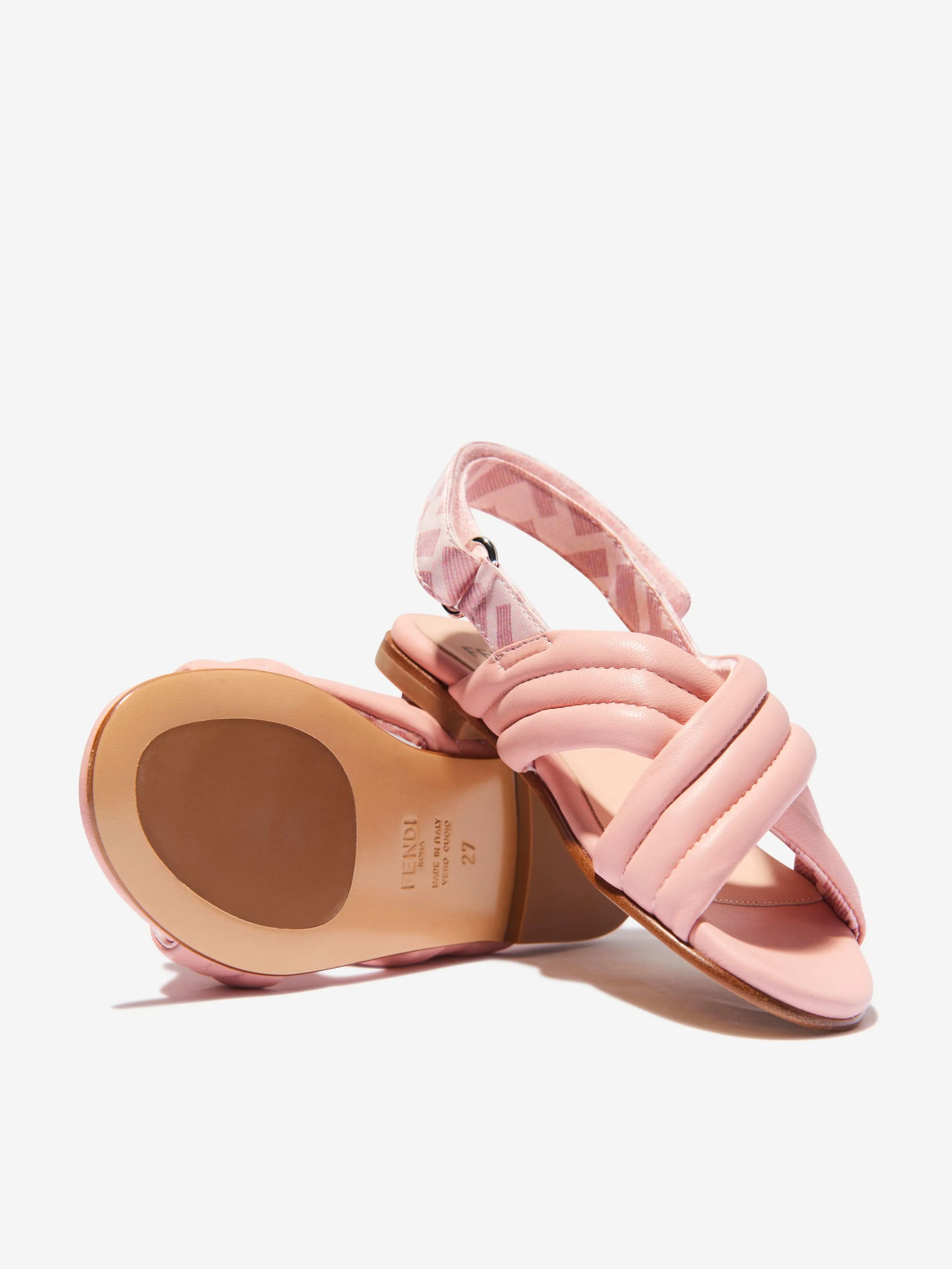 Fendi Girls Leather Logo Strap Sandals