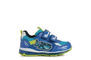 Geox Todo Shark Boys Royal Blue Lime Green Lights Trainer