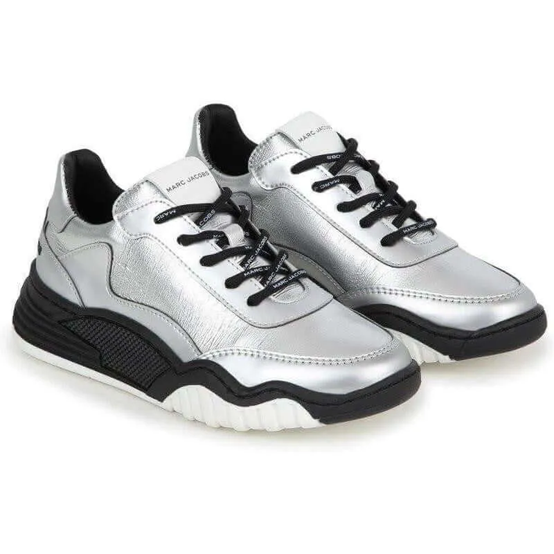 Girls Silver Lace Up Trainers