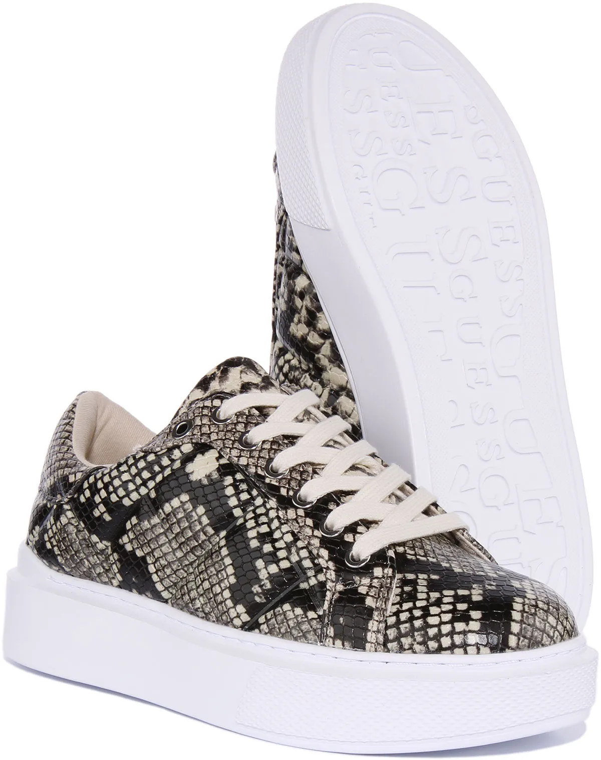 Guess Hilan Trainer In Black Grey Snake For Women