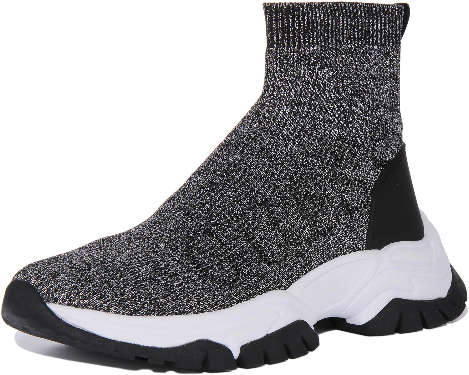 Guess Nollen Sock Trainer In Black Silver For Women