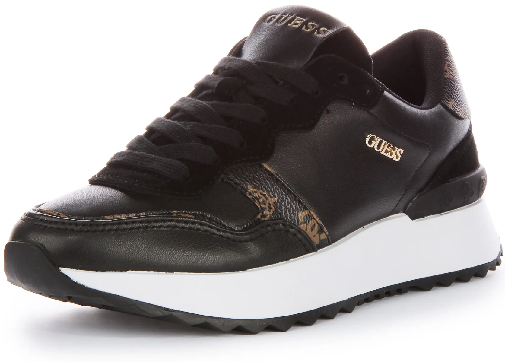 Guess Vinsa Low Top Trainer In Black White For Women