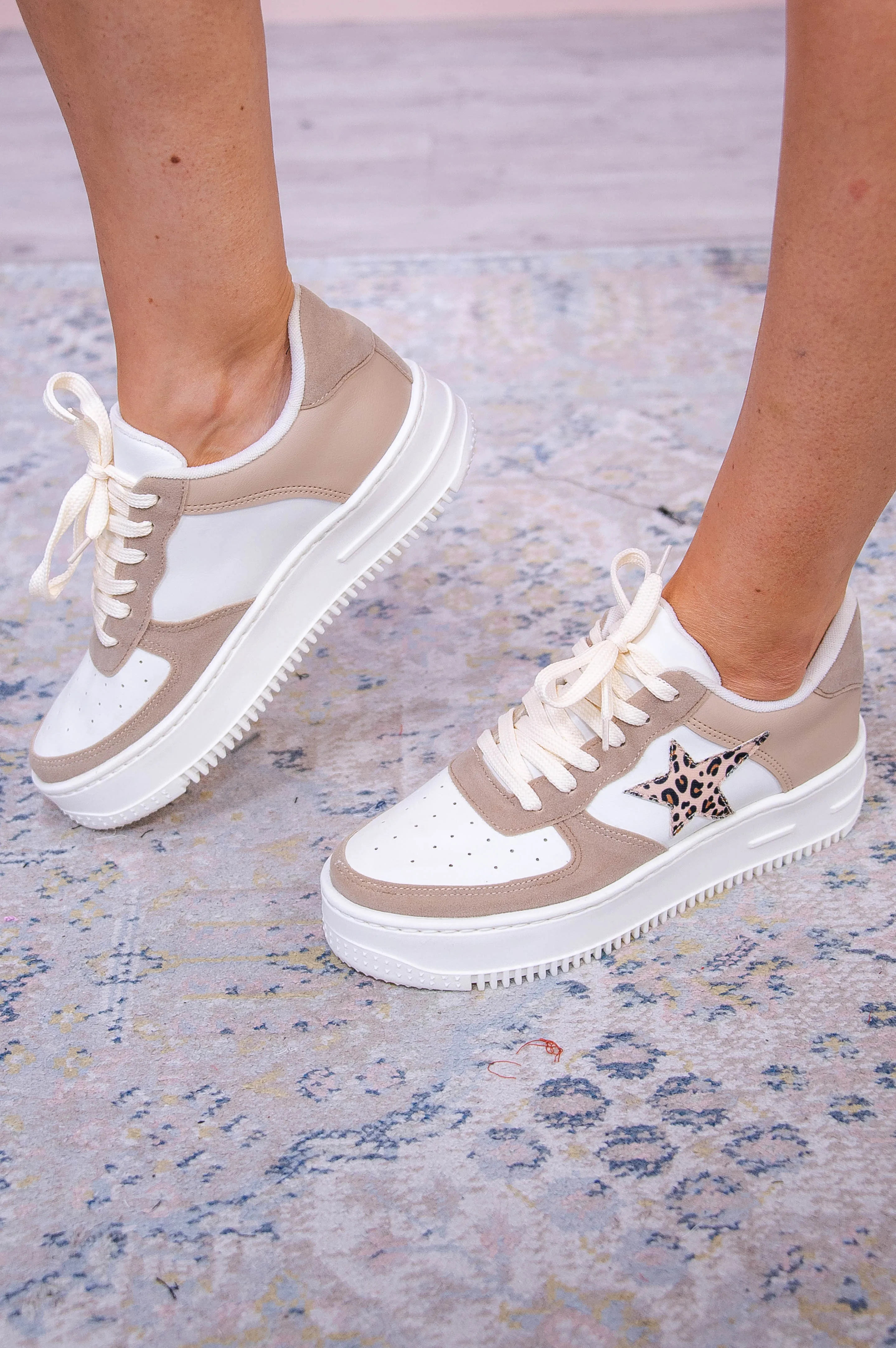 Heading Your Way Cream/Beige Star Platform Sneakers - SHO2723LE