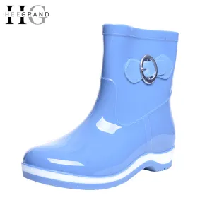 HEE GRAND Rain Boots Rubber Women Ankle Boots Casual Platform Shoes Woman Warm Flats Women Shoes Size 36-40 XWX4497