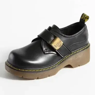 Hnzxzm Genuine Leather Thick Sole British Style Small Leather Shoes, Women's Buckle Low Top Sloping Heel Casual Martin Shoes