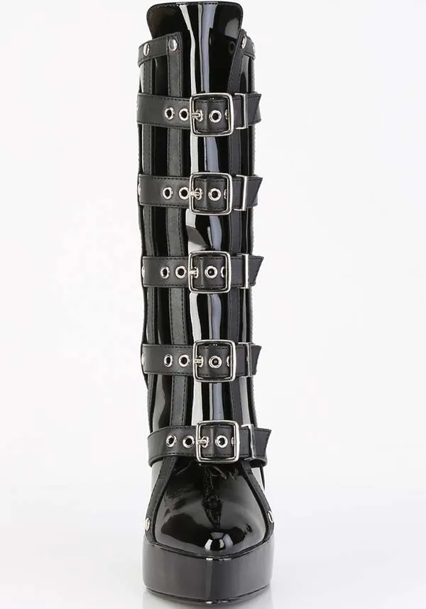 Indulge-1038 [Black Patent] | PLATFORM BOOTS [PREORDER]