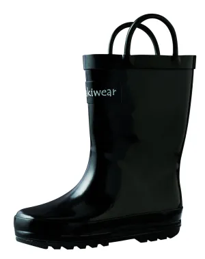 Jet Black Loop Handle Rubber Rain Boots