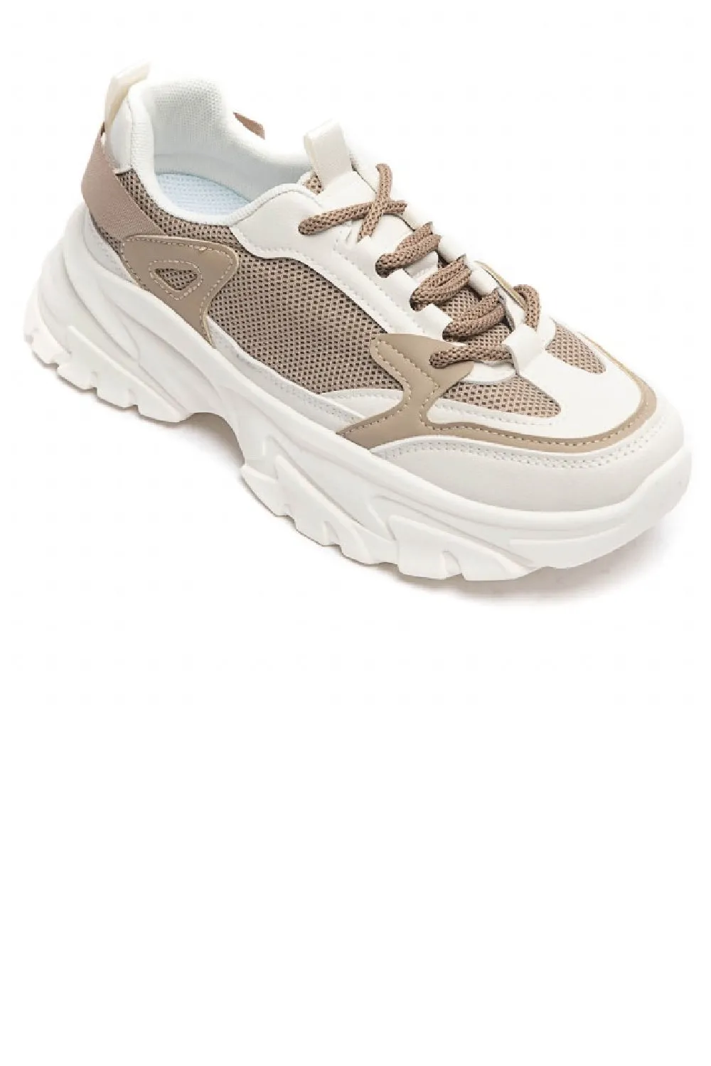 KHAKI LACE UP CHUNKY FASHION DESIGNER TRAINERS