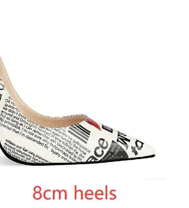 Letter Print Pointed Toe Stiletto Heels Shoes