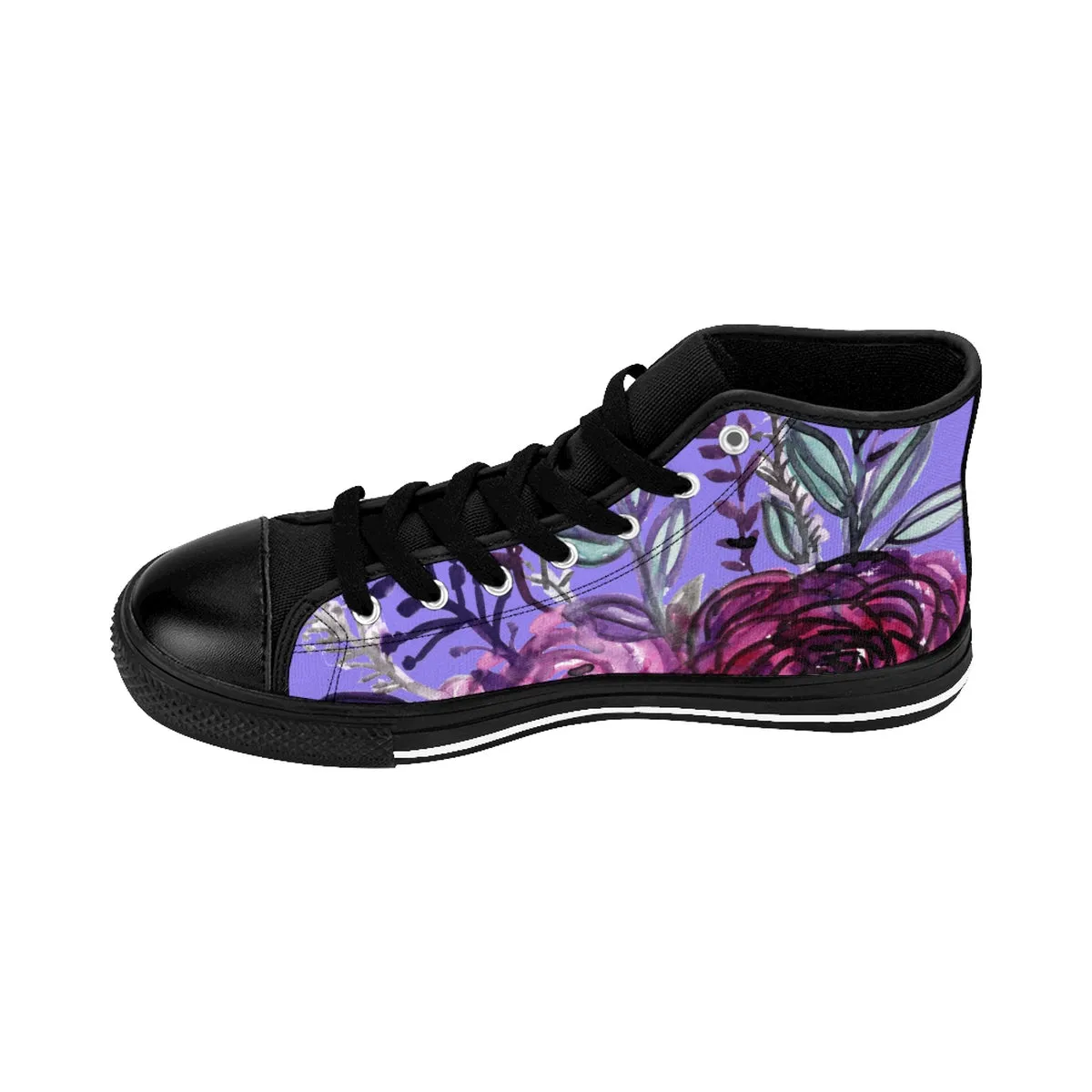 Light Purple Rose Men's Sneakers, Floral Print High-top Sneakers Running Best Tennis Shoes