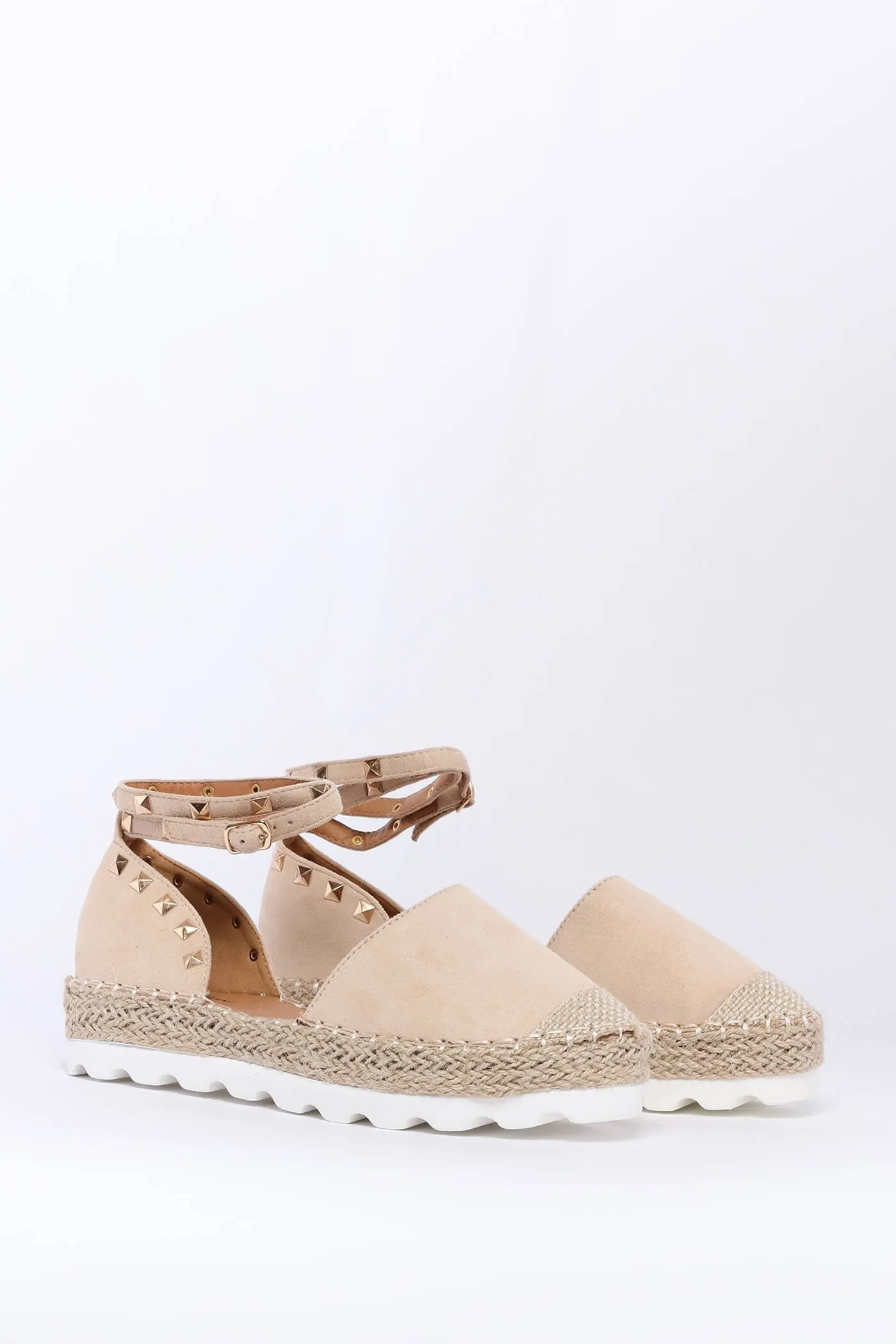 Lightcream Studded Flat Espadrilles