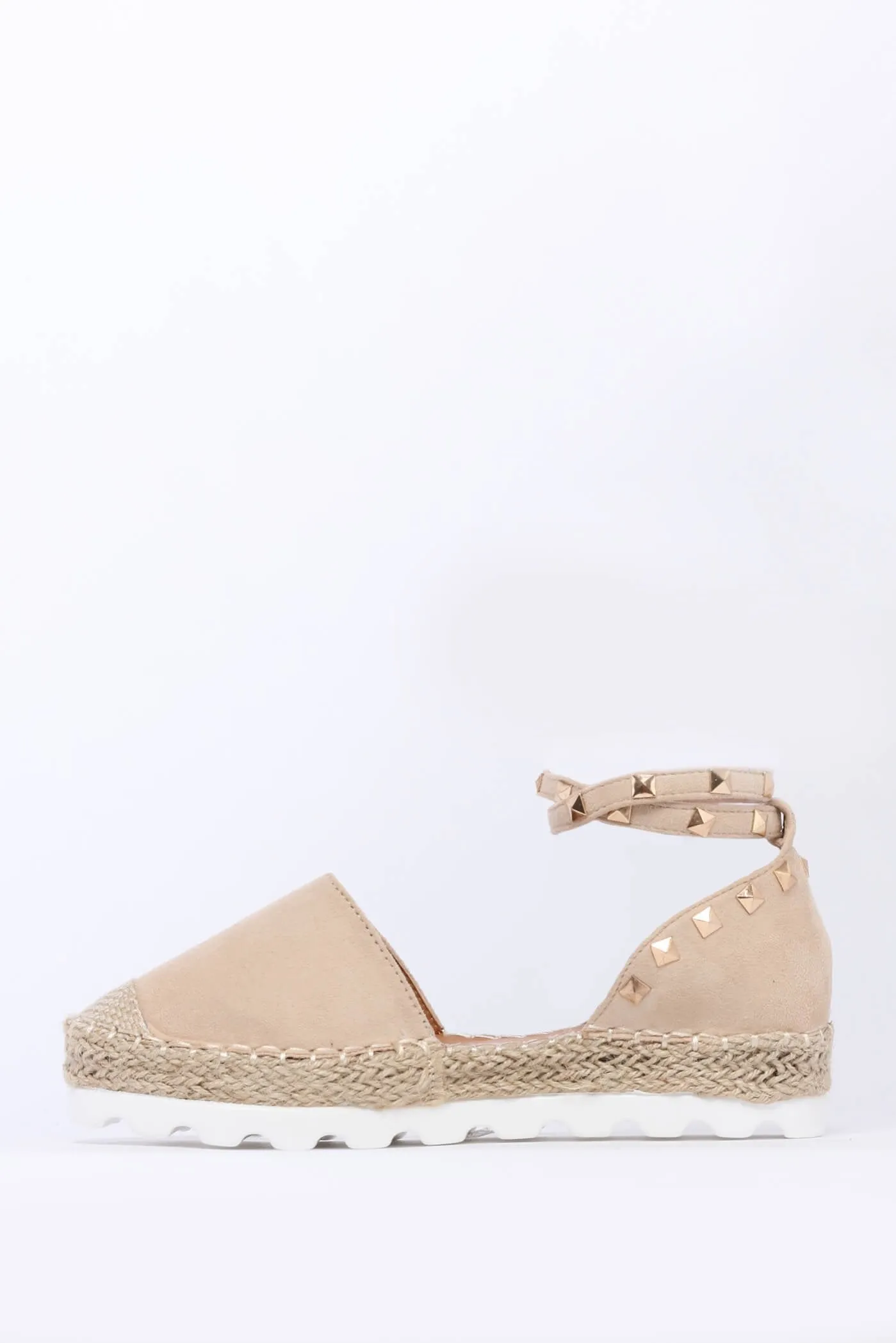 Lightcream Studded Flat Espadrilles