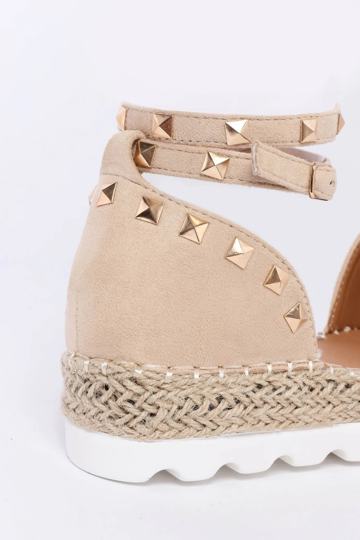 Lightcream Studded Flat Espadrilles