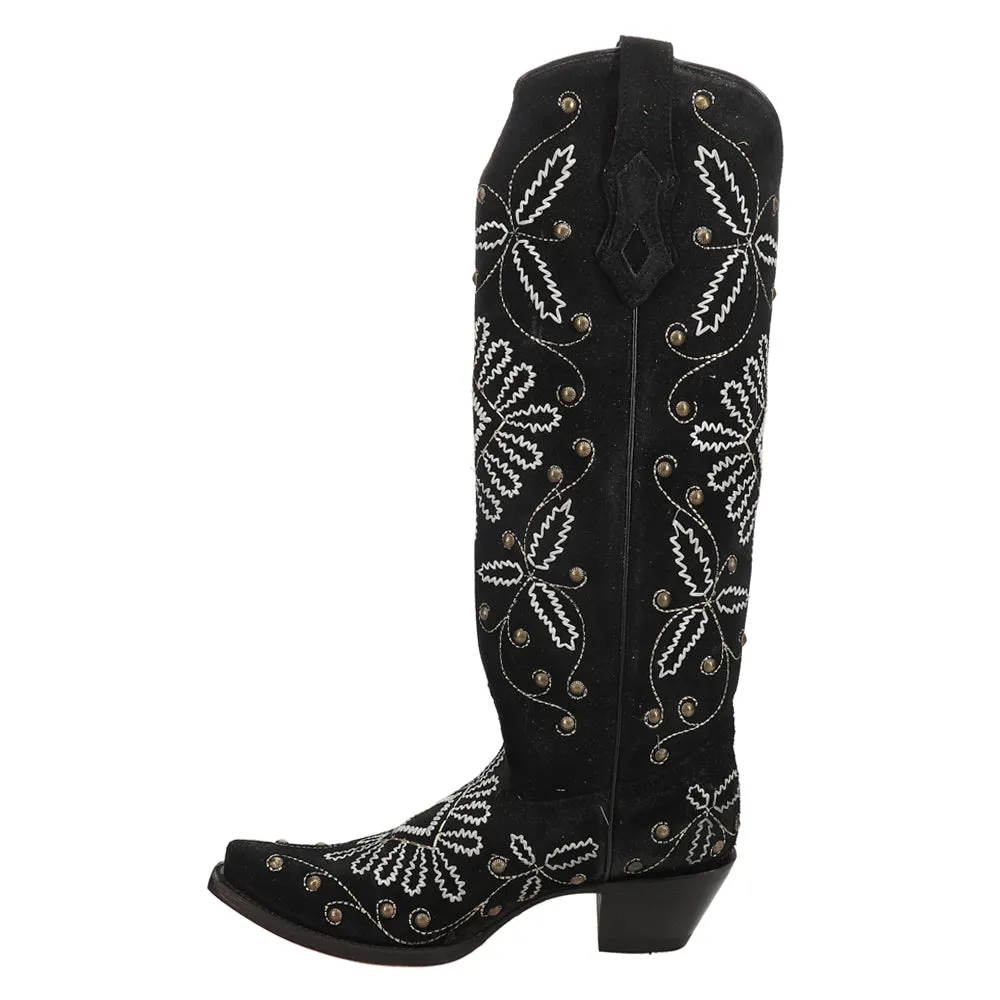 Luminescent Embroidered Studded Tall Snip Toe Cowboy Boots