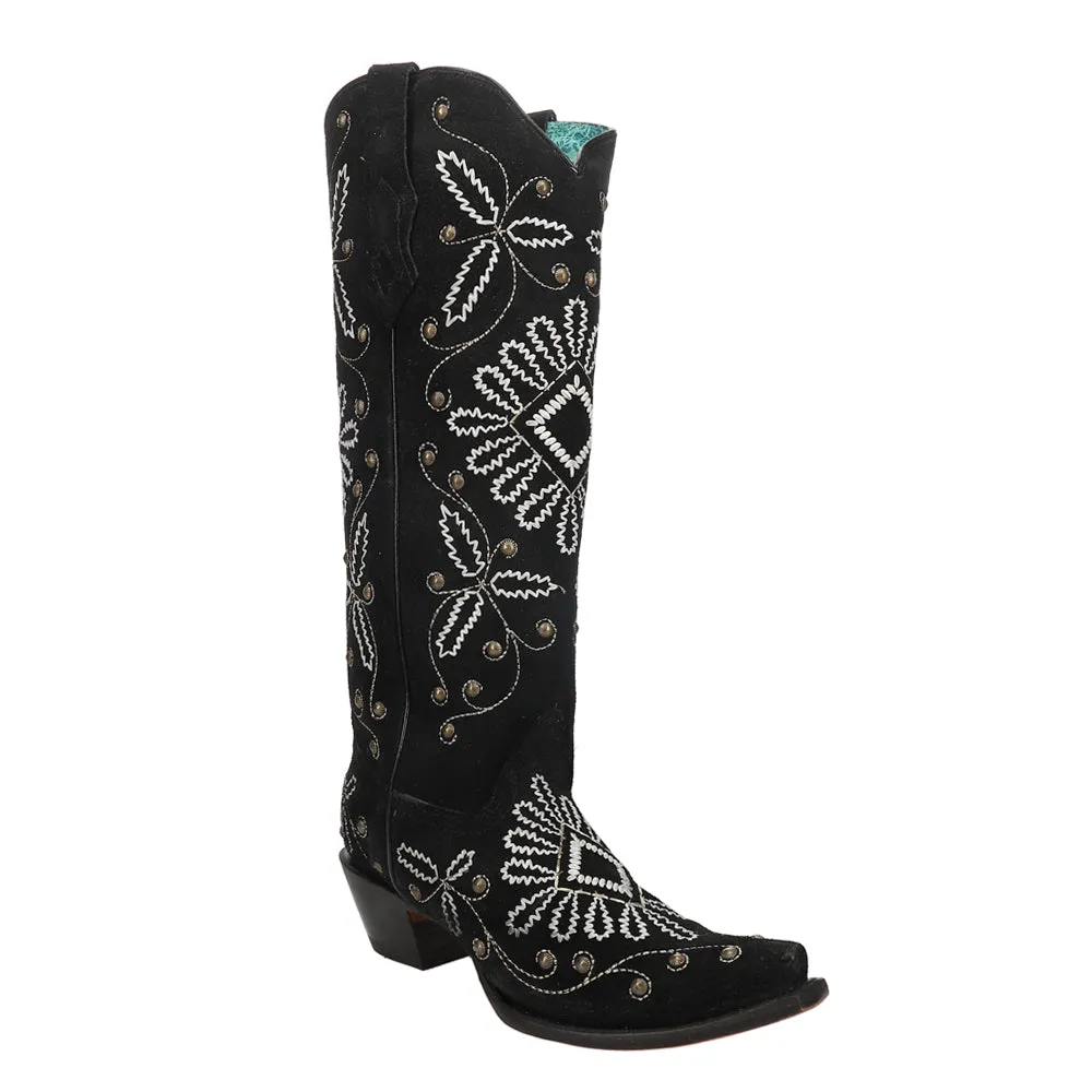 Luminescent Embroidered Studded Tall Snip Toe Cowboy Boots