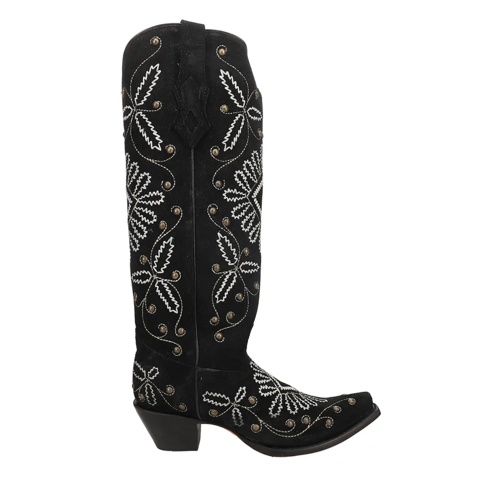 Luminescent Embroidered Studded Tall Snip Toe Cowboy Boots